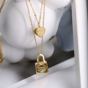 مصمم Titanium Steel Tiffay and Co Classic Blue Oil Drop Lock Love Love Double Layer Necklace for Women 18K Gold Sweet Style Stain