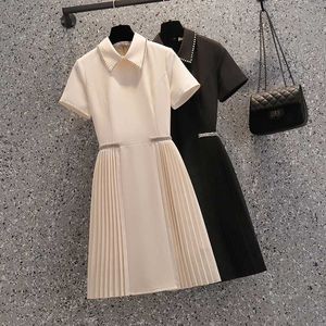 Basic Casual Dresses Solid Chiffon Patchwork Pleated Women Dress Summer New Design 2022 Turn-Down Collat Slim Knee-Length Elegant Fe ClothingC24315