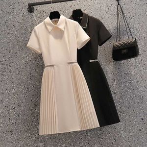 Grundlegende Casual Kleider Solide Chiffon Patchwork Plissee Frauen Kleid Sommer Neue Design 2022 Turn-Down Collat Schlank Knie-Länge elegante Fe ClothingC24315