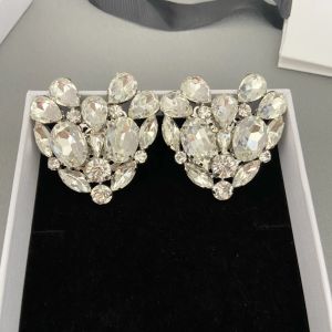 Exaggerated Full Crystal Heart Earrings Big Ear Clip Women Famous Designer Brands Luxury Jewelry Runway Party Trend