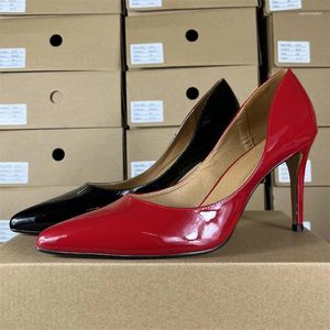 Kleidschuhe Frühling Herbst SM Stilettos Sexy für Frau 10 cm dünne High Heels Damen Spitzschuh Plus Size Lackleder Party Rote Pumps