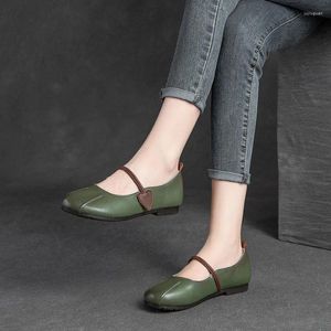 Casual Shoes Fashion Mary Jane för kvinnor Hook Loop Ballet Flats Woman Dancing Autumn Loafers Ladies äkta läder