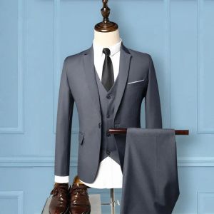 Suits highend Men Business Suit Set Men Solid Color Slim Fit SingleBreasted Wedding Set Office Blazers Small Size Ropa Hombre