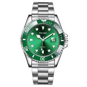 Orologio al quarzo da uomo con cinturino in acciaio verde fantasma con calendario ad acqua YOLAKO