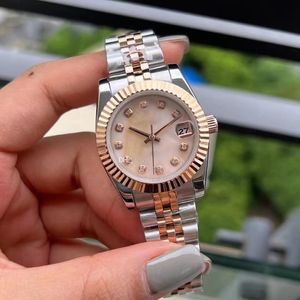 Wysokiej jakości złota moda 31 mm damskie zegarki damskie sukienka Bransoletka zegarek zegarek ze stali nierdzewnej data diamentowa pierścień automatyczny W207X