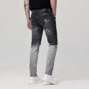Men's Jeans Handsome Gradient Color Splash Ink Paint Design Personalized Washed Fashion High-End Slim Fit Long Skinny Pants