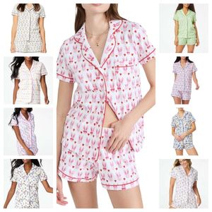 Kvinnor Söt rullkanin Tvådelbyxor Pajamas Y2K Monkey Prefabricated Printing 2-Piece Pyjama Set Short Sleeve Shirt PJ Shorts Set Casual Home Wear ZC