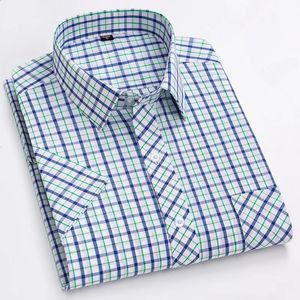 Homem Camisa Primavera Verão Manga Curta 100% Puro Algodão Xadrez Cool Checkered Camisas Homens Negócios Casual com Bolso Lazer S-4XL 240314