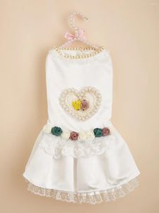 Vestuário para cães Beading casamento vestido branco flor rosa cetim broca amor roupas para cães roupas filhote de cachorro gato animal de estimação