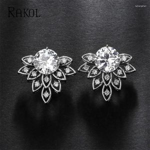 Studörhängen Rakol Ladies Geometric Flower Light Luxury Green Zircon Earring Personlighet Temperament Women's Fashion Accessorie