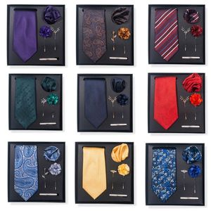 Nyaste affärsdesigner Polyester Tie Set Square Scarf Tie Clip Chest Flower Slips Set Business Wedding Suit Present