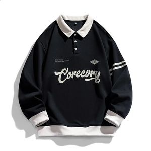 Män överdimensionerade kontrasterande färger LAPEL Sweatshirt Spring Hip Hop Streetwear Harajuku Baseball Uniform Hoodie 240312