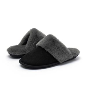 Pantofole in pelle scamosciata invernali non di marca HBP Pantofole classiche da donna piatte per interni, calde, morbide e comode