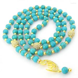 Strand MU14397 Synthetisches türkisfarbenes, vergoldetes Armband, muslimischer Allah, islamischer 99-Gebetskette, Eid-Geschenkschmuck