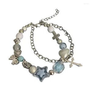 Charm Bracelets Cold Wind Hip-hop Trend Crossed Heart Star Double Layer Jewelry Dropship