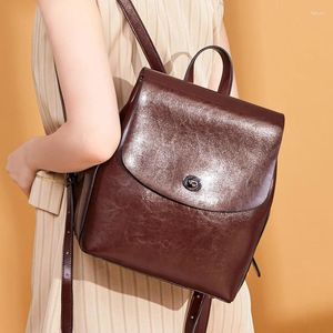 Sacchetti scolastici zaino in pelle genuina di alta qualità per ragazze daypack femmina 2024 zaino vintage casual da donna olio di cera in giro di vacche