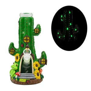 1 pezzo, 25 cm/9,8 pollici, bong in vetro con cactus, simpatico fungo rana cartone animato con bagliore al buio, pipa ad acqua in vetro borosilicato, narghilè in vetro, dipinto a mano, decorazioni per la casa