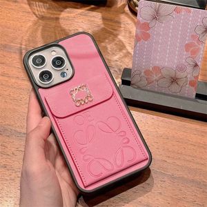 Pink iPhone 14Promax Phone Case Designer Casos de telefone para iPhone 15Promax 15Pro 15 12 11 13 14 Fashion Flip Card Pocket Pocket Phones Cover