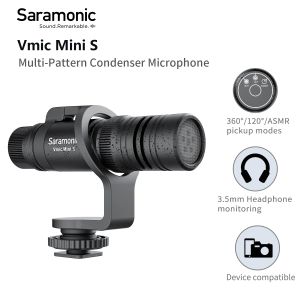 Mikrofoner Saramonic VMIC Mini S OnCamera Condenser Microphone For PC Mobiltelefon iPhone Android -smartphone Streaming YouTube Vlogging