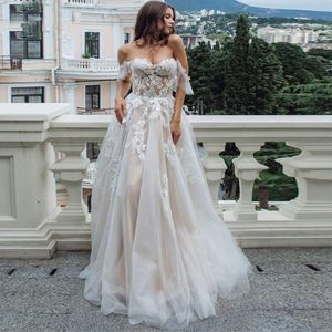 Boho Wedding Dress Lace Appliques Tulle Backless Beach Floor-length Wedding Party Gowns Off Shoulder Princess Vestido De Novia 240407