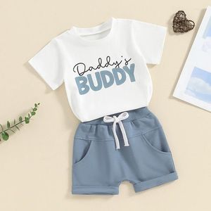 Conjuntos de roupas verão bebê menino roupas manga curta camiseta carta impressão topos rolados shorts conjunto da criança meninos 2pcs outfits