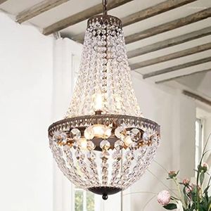 Chandeliers Crystal Chandelier Inch Farmhouse Pendant Lighting Adjustable Antique Bronze Ceiling Light Fixture For Dining Room