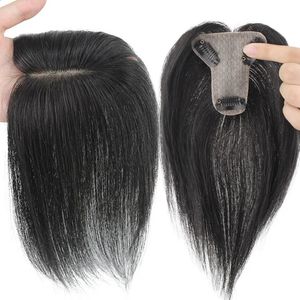 Silk Base Human Hair Topper For Women Thin Middle Part Clip i Toupee med 3D Air Bangs raka hårbågar Låter hårstycken 240314