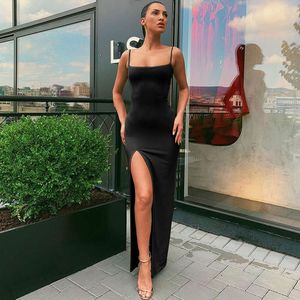 Sommer Neue Damen Schlank Gerade Neck Open Back Sexy Split Kleid