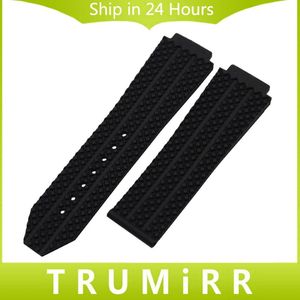 Helkonvex silikongummi klockband 26mm x 19mm för nav för hub herrar klockband ersättningsband armband svartblå 210i