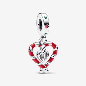 Çift Şeker Cane Heart Noel Dangle Charm Pandoras 925 STERLING Gümüş Lüks Takılar Set Set Yapma Takım Tasarımcı Kolye Kolye Orijinal Kutu