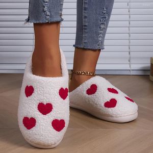 Walking Shoes Heart Shape Plush Closed Toe Slippers Anti Slip Slip-on House Cute Fluffy Preppy Cartoon Household Supplies
