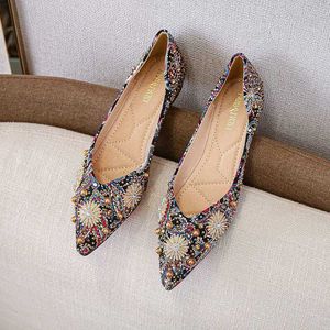 Selling HBP Hot Non-Brand Retro Pantufla Loafer Slippers Luxury Diamond Rhinestone Ladies Pumps Flat Shoes