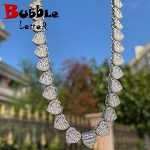 Bubble Letter Baguette Crushed Heart Halskette für Frauen Iced Out Choker Micro Pave Krappenfassung Hip Hop Schmuck 240313