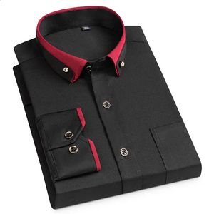 5XL Autumn/Winter Social Long Sleeve Shirt with Diamond Buckle Contrast Collar Mens Business Casual Four Seasons Pockets 240313