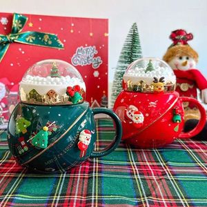 Кружки Прекрасное Рождество с крышкой и ложкой Санта-Клауса Креативная планета Керамическая чашка Рождественский подарок Кофе Молоко Питьё для дома
