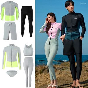 Roupa de banho feminina casal rash guards mulheres homens 4/3 peças maiô retalhos zíper o pescoço manga longa esporte surf maiô wetsuit