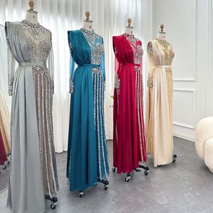 Underbara aftonklänningar Höghals Långa ärmar Sträng med pärlor Crystal Prom -klänningar Gray, Black, Champagne Gold