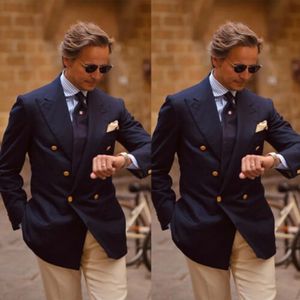 Mens Suit Jacket Navy Long Sleeve Tailored Collar Double Breasted Slim Fit Casual Business for Woman Wedding 240311