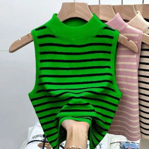 Tops 2023 Semiturtleck Knit Underhirt Mały czołg Top jesienna i zimowa francuska szyk przycięty rękaw