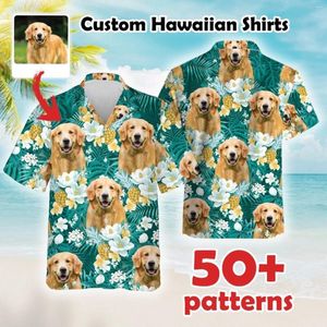 Men's Casual Shirts 2024 Custom Pet Face Shirt Free Po Aloha Street Fashion Men And Women T-Shirt