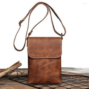 Abendtaschen Crazy Horse Leder Kleine Vintage Sling Umhängetasche Mann Klappe Verriegelung Schulter Einfache Herren Telefon Schlüsseltasche