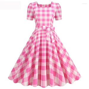 Sukienki swobodne Plaid Print Summer for Women 2024 szata pinup vintage 50s 60s z krótkim rękawem Rockabilly Party Office sukienka Vestidos