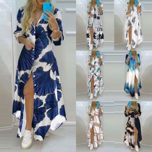 2024 New Fashion Print Collar Long Sleeved Shirt Sexy Dress