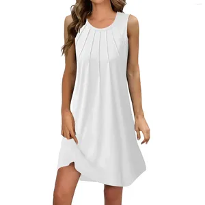 Vestidos casuais elegante feminino vestido branco verão sem mangas em torno do pescoço solto princesa moda tank top vestidos