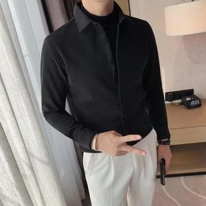 Men's Casual Shirts Solid Color Shirt Slim Fit Lapel With Single-breasted Design Buttons Breathable Fabric For Fall Spring