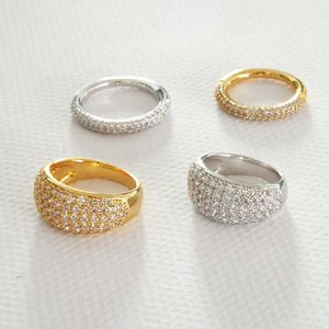 AAAA Zircon Full Diamond High Grade Precision Polishing Quality Brass High Color Protection Electroplated 18K Gold Silver Ring