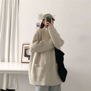 2024 Neuer Frühlings- und Herbst-Cardigan-Pullover-Mantel (koreanische Damenversion), lockerer und dünner, vielseitiger Langarm-High-Neck-BF-Pullover im faulen Stil TW4N