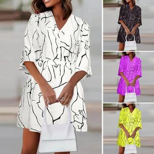 Casual Dresses Women Printed Dress Stylish Women's Button-up A-line With V-neck Colorful Print For Summer Work Or Vacation Ol Commute