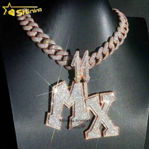 Factory Initial Iced Out Jewelry Gold Plated VVS Moissanite Diamonds Cuban Chain 3D Custom Name Hip Hop Letter Pendant