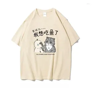 T-shirt da uomo Versione coreana della camicia a maniche corte retrò gattino T-shirt di marca allentata stile carino per uomini e donne Harajuku